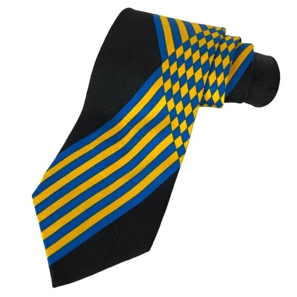 Vintage Rush Limbaugh No Boundaries Necktie Blue Yellow Geometric All Silk 90s - Picture 1 of 4